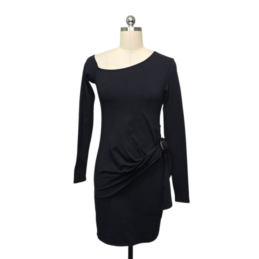 Free People Black Asymmetrical Long Sleeve Mini Dress OB860129 Size XS NWT